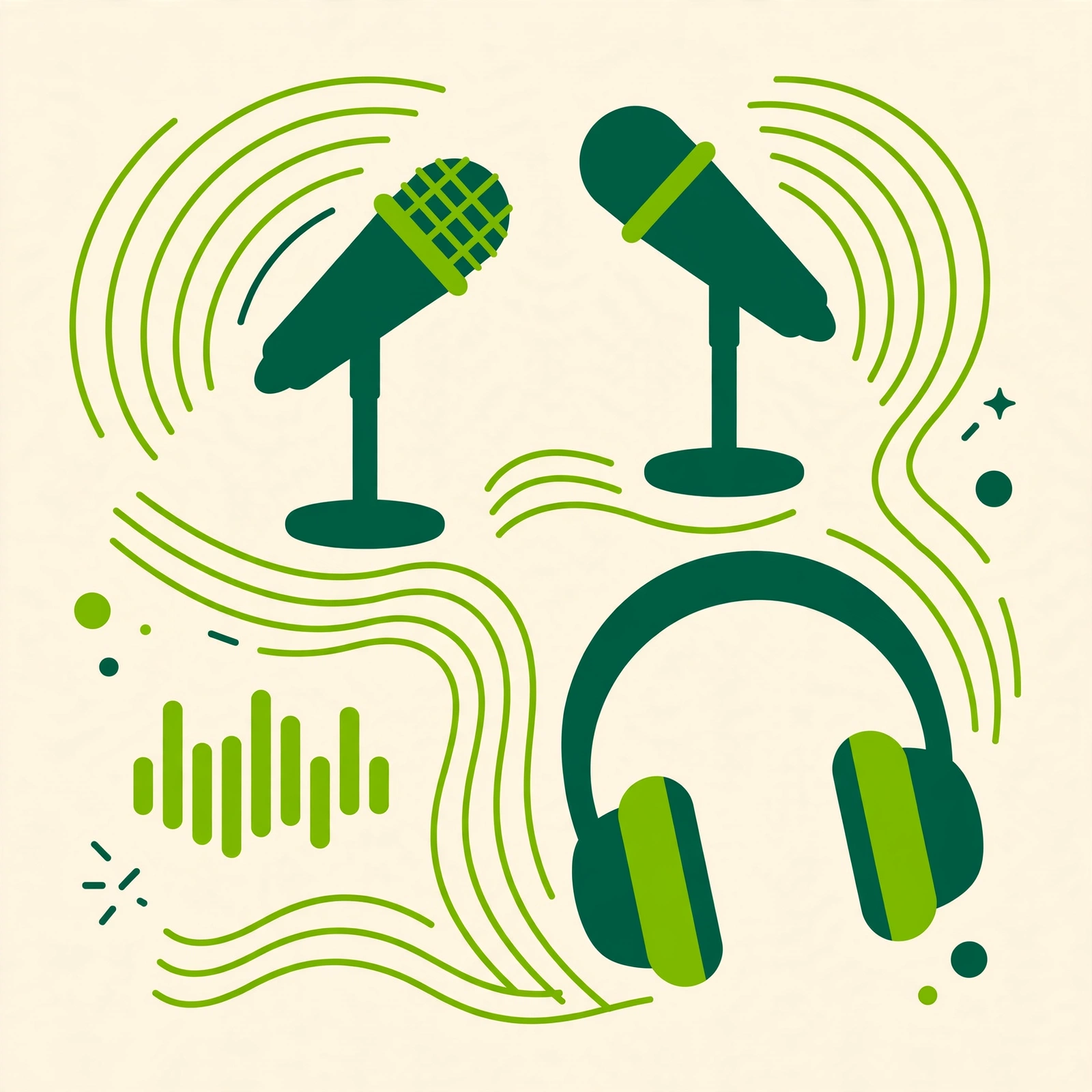 Podcast hosts recording a show in the studio